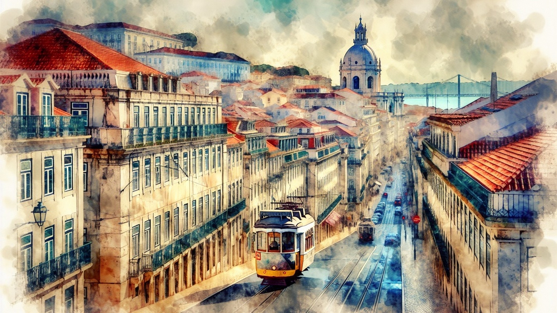 Digital illustration of Lisbon, Portugal architecture.